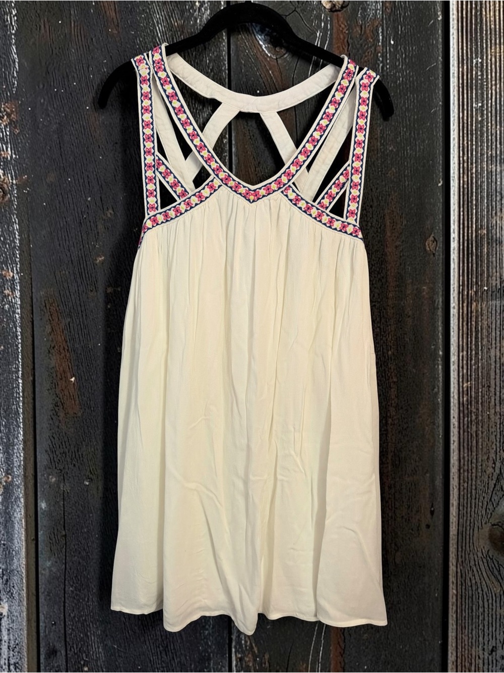 Altar'd State White Mini Dress with Pink Embroidered Trim